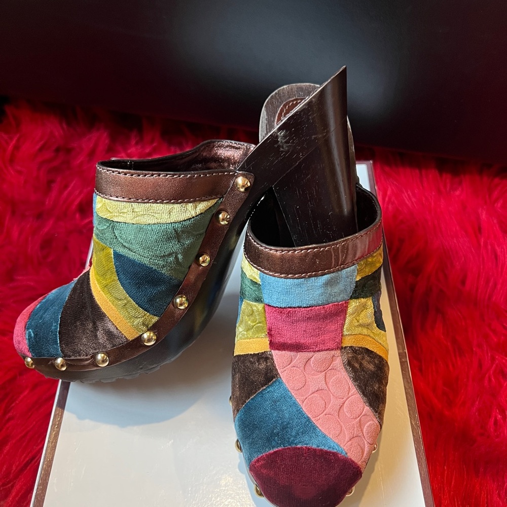 Coach Women's Colorful Patchwork Mules - Picture 2 of 3